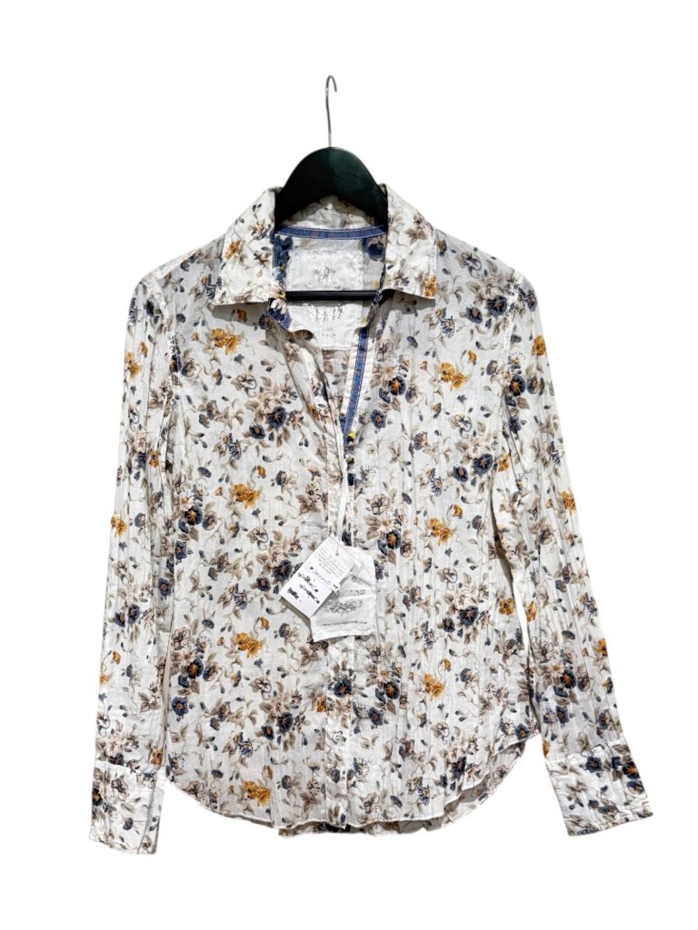 NWT CINO White Blue/Rust Floral Women’s Blouse, Sz XS